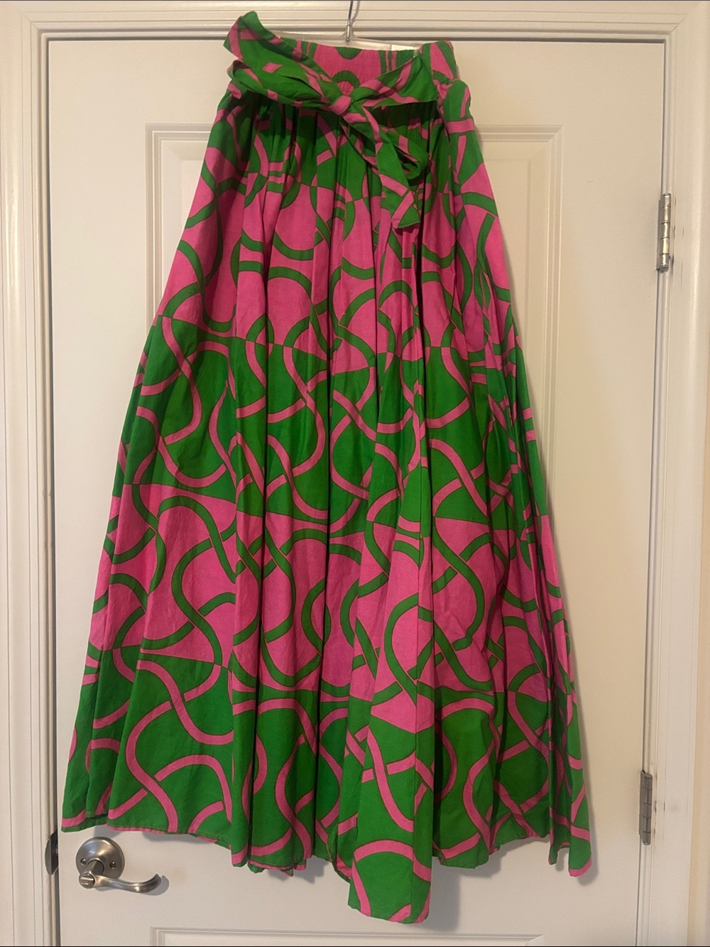 High-Waist A-Line Maxi Skirt in Pink and Green